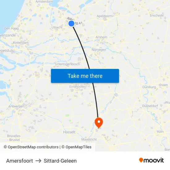 Amersfoort to Sittard-Geleen map