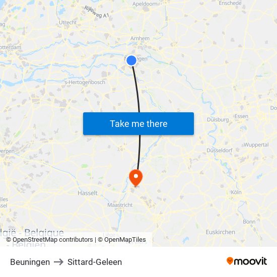 Beuningen to Sittard-Geleen map