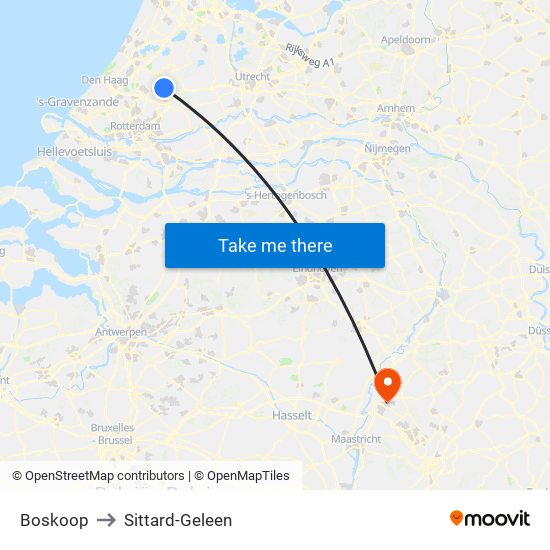 Boskoop to Sittard-Geleen map