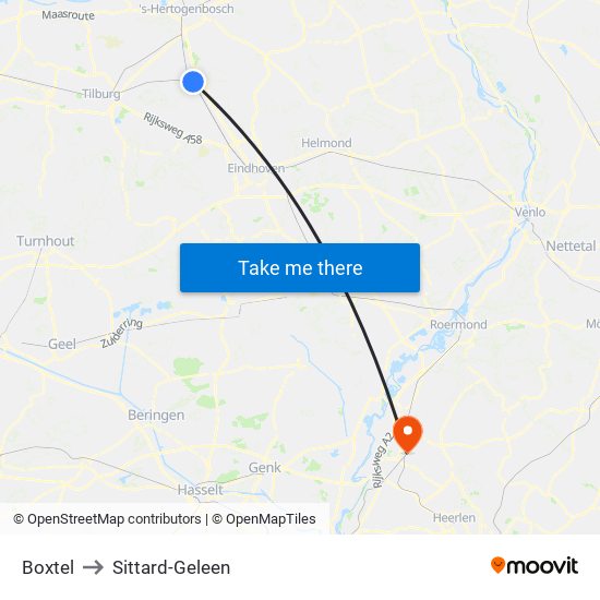 Boxtel to Sittard-Geleen map