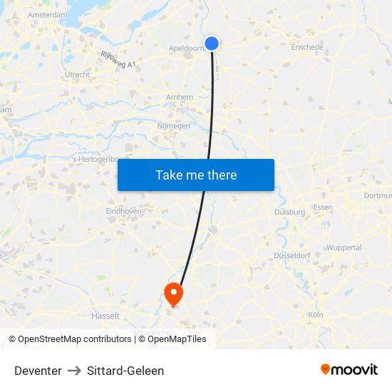 Deventer to Sittard-Geleen map