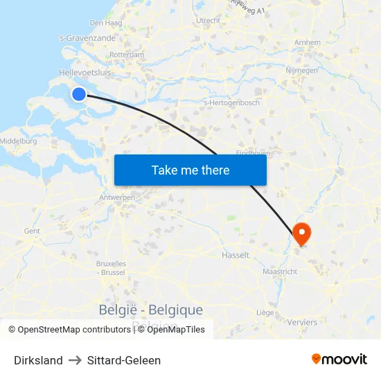Dirksland to Sittard-Geleen map