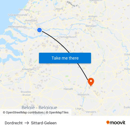 Dordrecht to Sittard-Geleen map