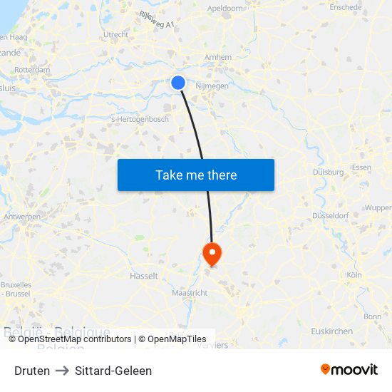 Druten to Sittard-Geleen map