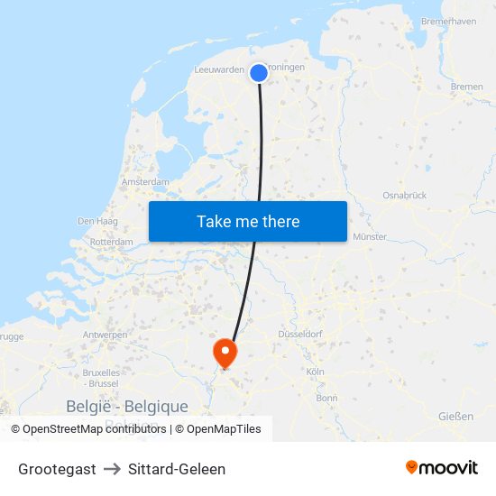 Grootegast to Sittard-Geleen map