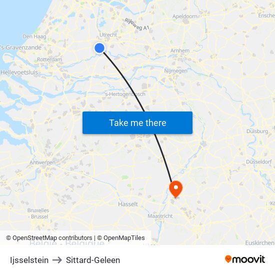 Ijsselstein to Sittard-Geleen map