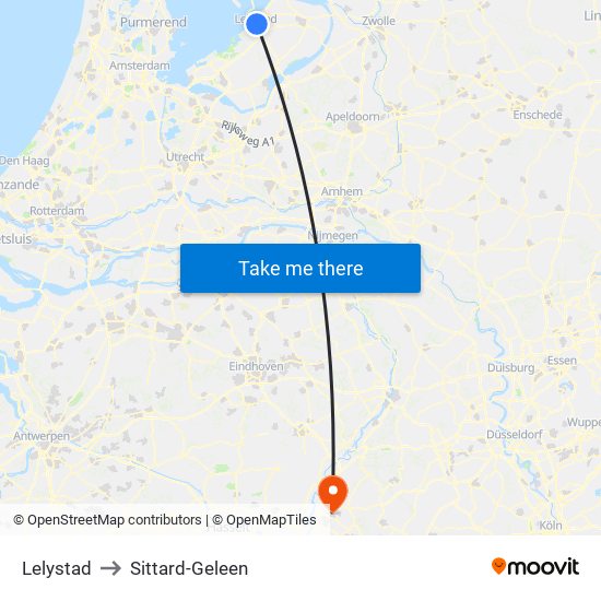 Lelystad to Sittard-Geleen map