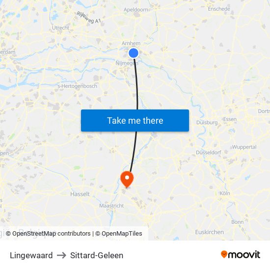 Lingewaard to Sittard-Geleen map