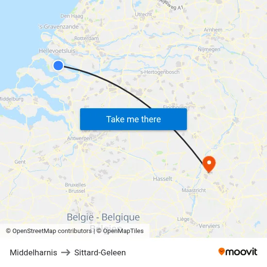 Middelharnis to Sittard-Geleen map