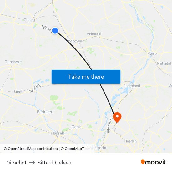 Oirschot to Sittard-Geleen map