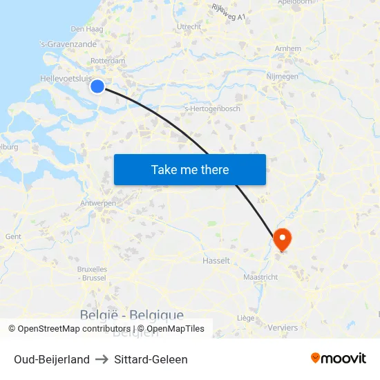 Oud-Beijerland to Sittard-Geleen map