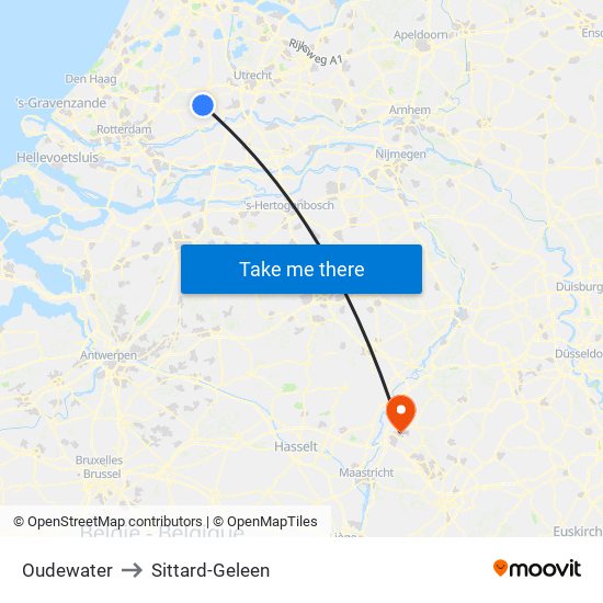 Oudewater to Sittard-Geleen map