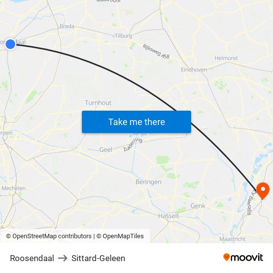 Roosendaal to Sittard-Geleen map