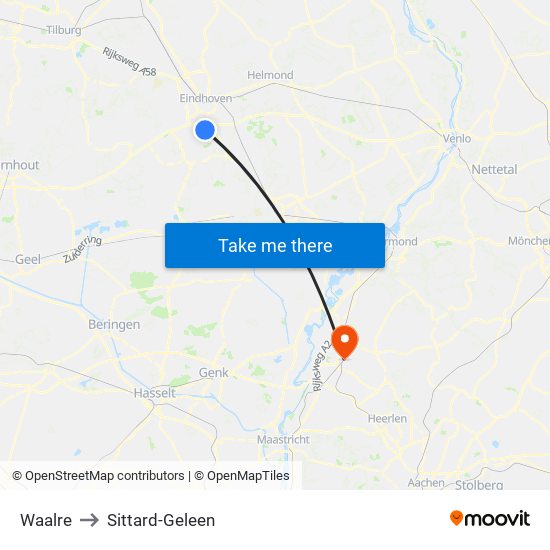 Waalre to Sittard-Geleen map