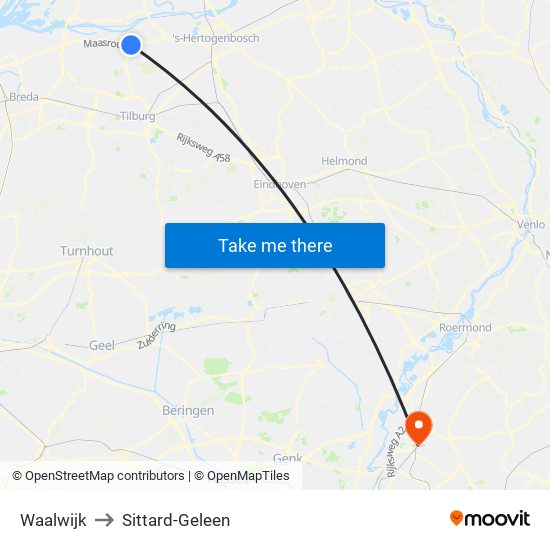 Waalwijk to Sittard-Geleen map