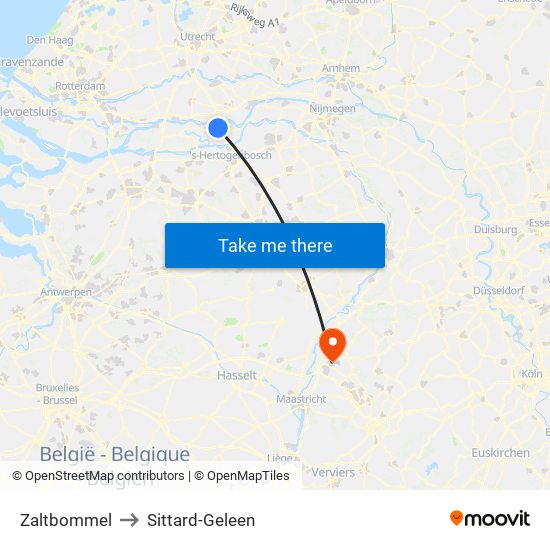 Zaltbommel to Sittard-Geleen map