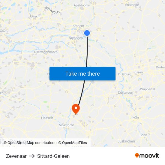 Zevenaar to Sittard-Geleen map