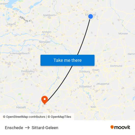 Enschede to Sittard-Geleen map