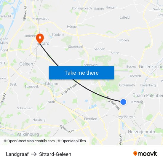 Landgraaf to Sittard-Geleen map