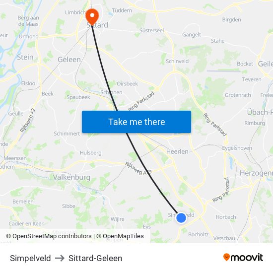 Simpelveld to Sittard-Geleen map