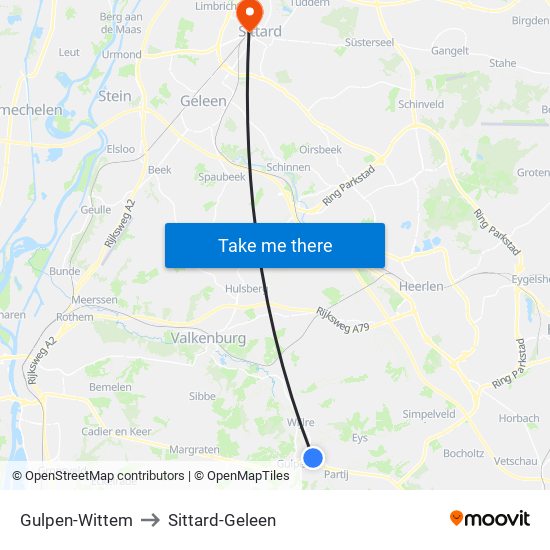 Gulpen-Wittem to Sittard-Geleen map