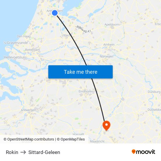 Rokin to Sittard-Geleen map