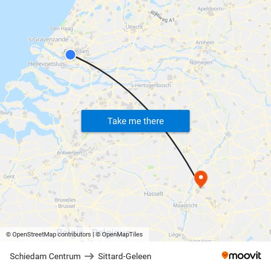 Schiedam Centrum to Sittard-Geleen map