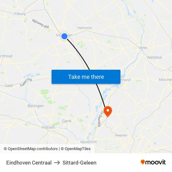 Eindhoven Centraal to Sittard-Geleen map