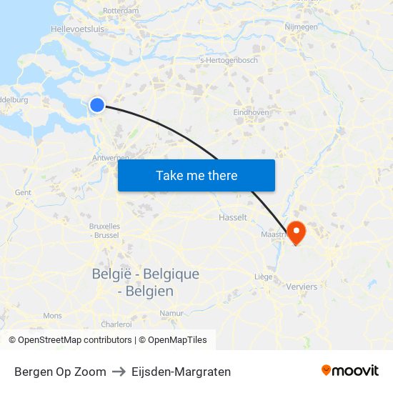 Bergen Op Zoom to Eijsden-Margraten map