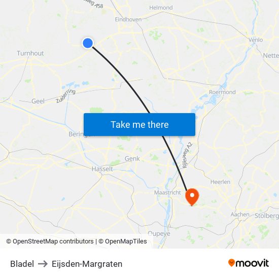 Bladel to Eijsden-Margraten map