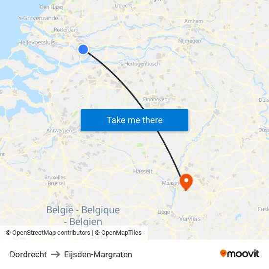 Dordrecht to Eijsden-Margraten map