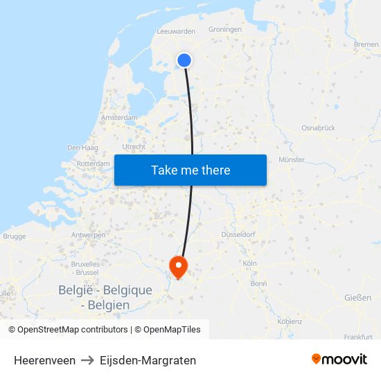 Heerenveen to Eijsden-Margraten map