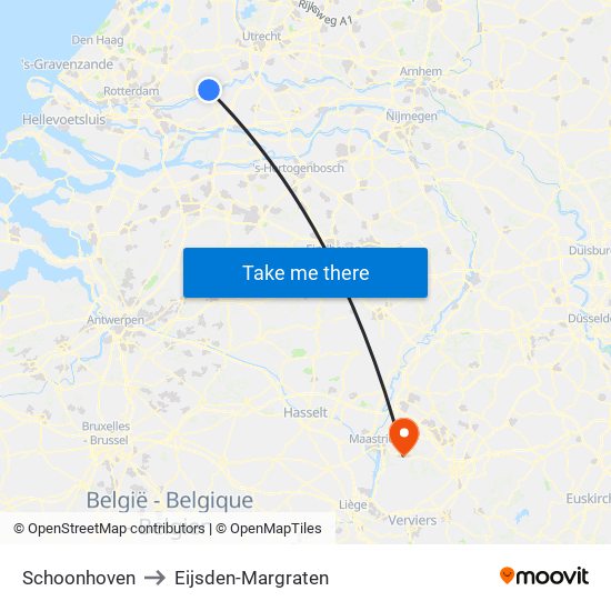 Schoonhoven to Eijsden-Margraten map