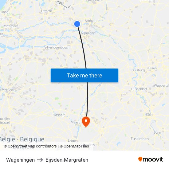 Wageningen to Eijsden-Margraten map