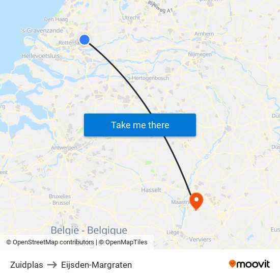 Zuidplas to Eijsden-Margraten map