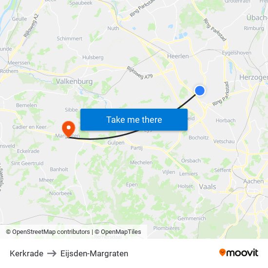 Kerkrade to Eijsden-Margraten map