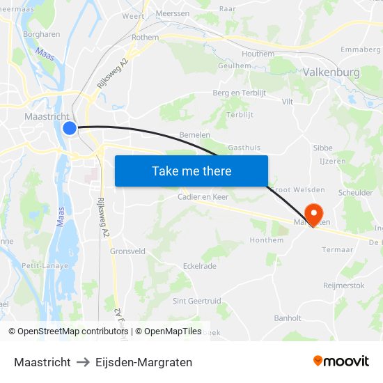 Maastricht to Eijsden-Margraten map