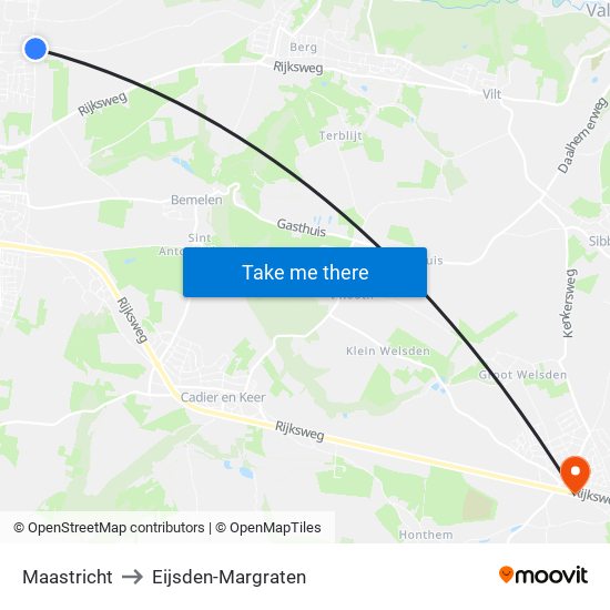 Maastricht to Eijsden-Margraten map