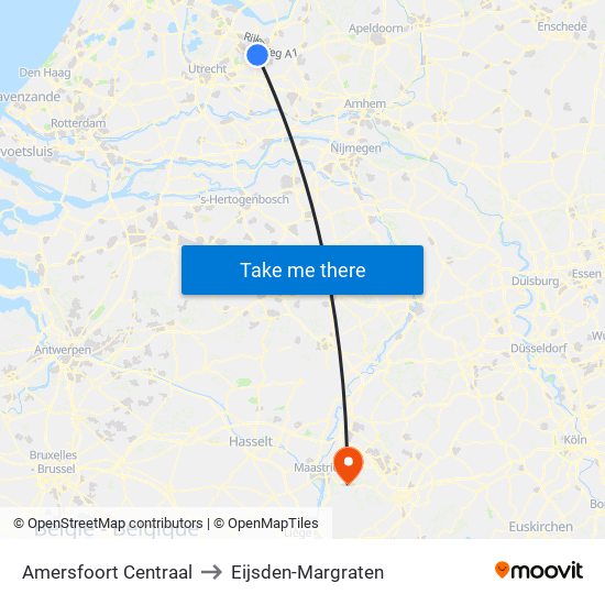 Amersfoort Centraal to Eijsden-Margraten map