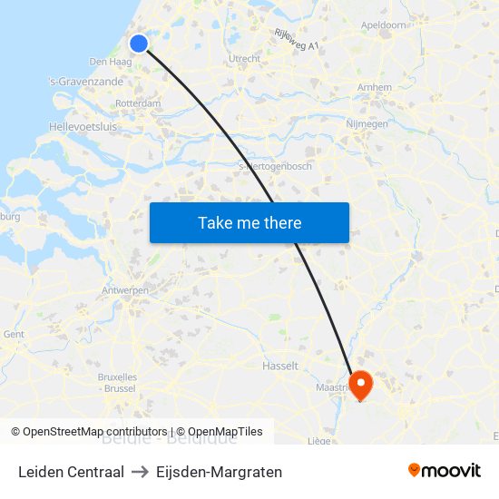 Leiden Centraal to Eijsden-Margraten map