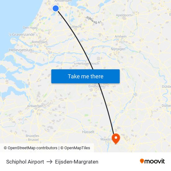 Schiphol Airport to Eijsden-Margraten map