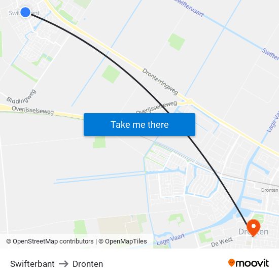 Swifterbant to Dronten map