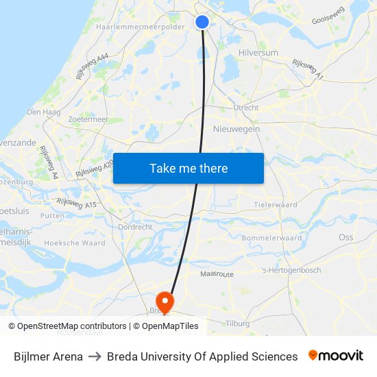 Bijlmer Arena to Breda University Of Applied Sciences map