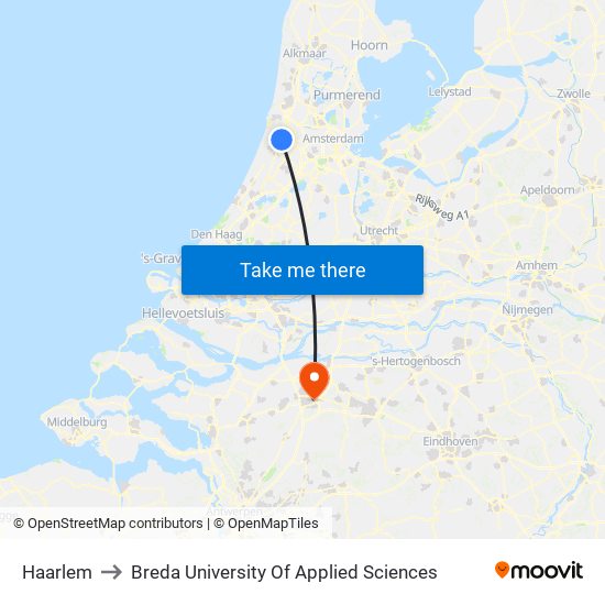 Haarlem to Breda University Of Applied Sciences map