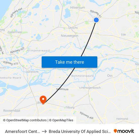 Amersfoort Centraal to Breda University Of Applied Sciences map