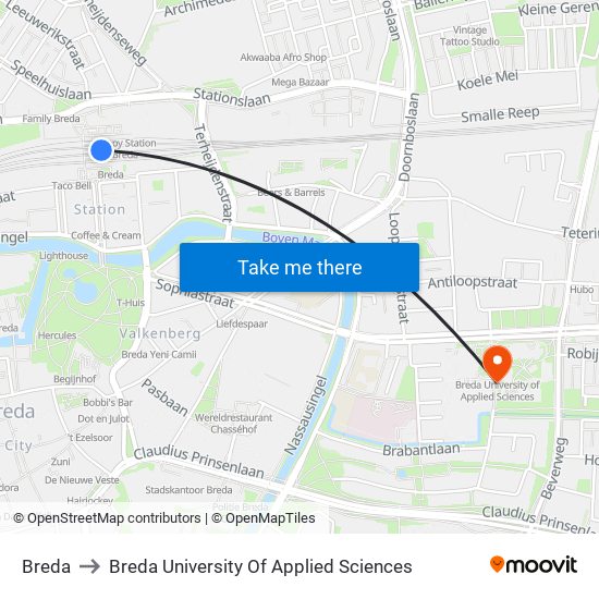 Breda to Breda University Of Applied Sciences map