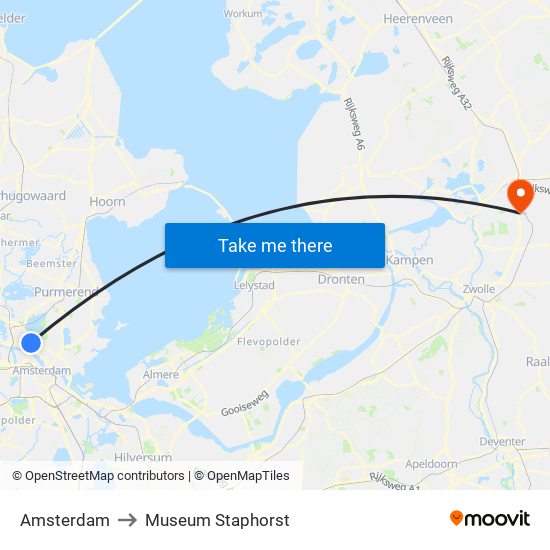 Amsterdam to Museum Staphorst map