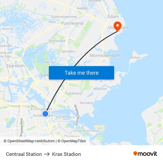 Centraal Station to Kras Stadion map