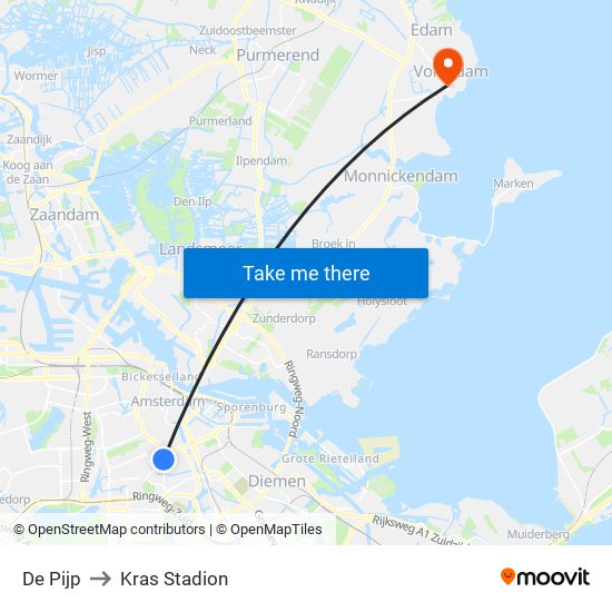 De Pijp to Kras Stadion map