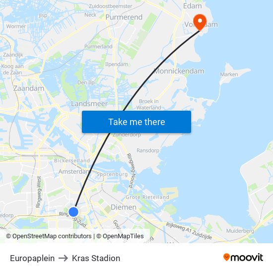 Europaplein to Kras Stadion map